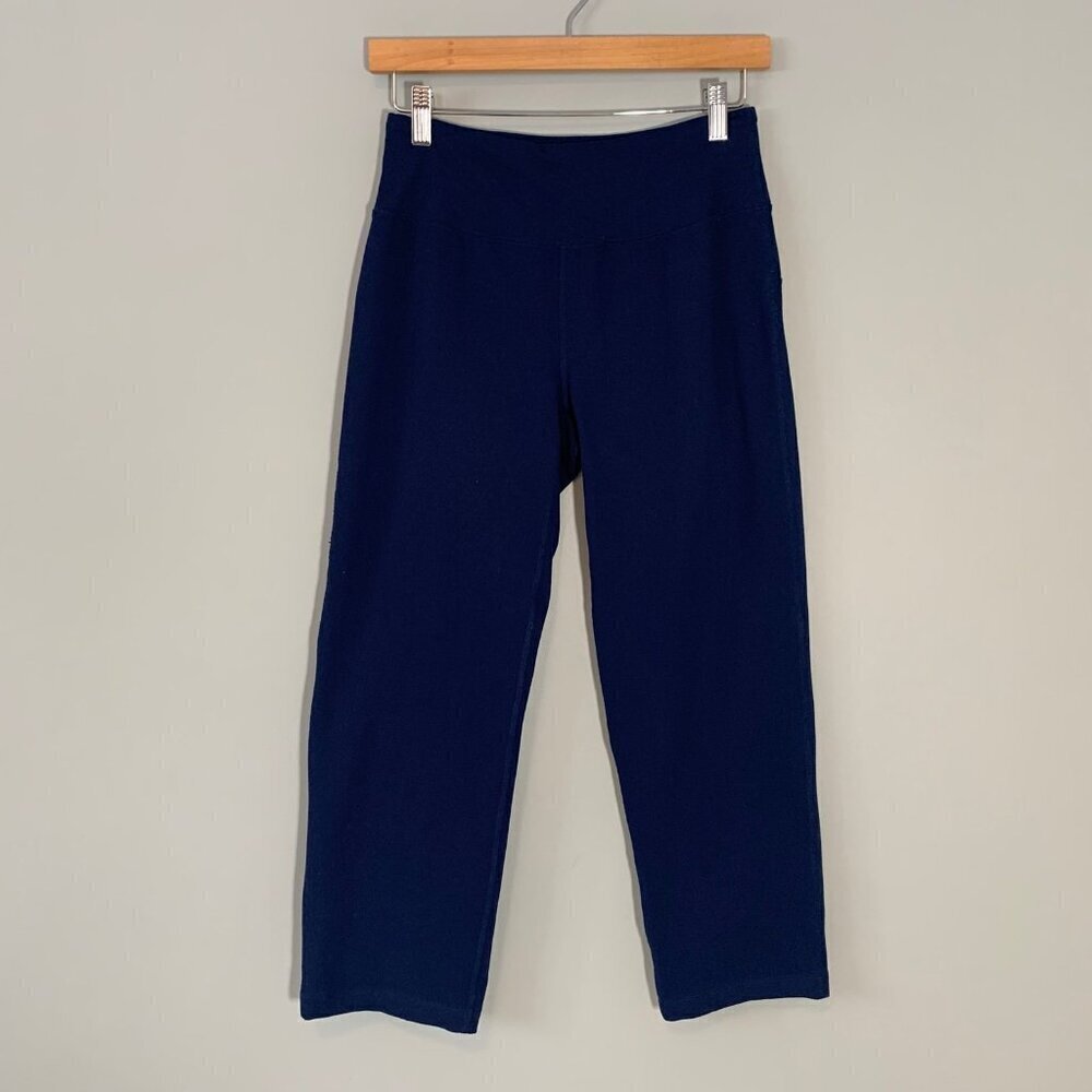 Lands' End Active‎ Crop Leggings Women XS Navy Blue High Waisted Stretch Pocket